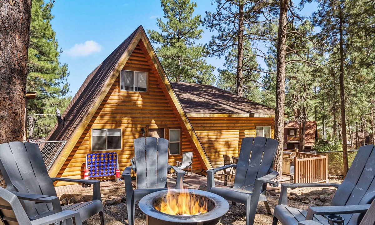 Kachina Village Cabin | Nakai Trail Vacation Rental | 4-BR A-Frame in Kachina Village, Flagstaff | Loft Firepit Game Rm Sauna New Bathroom