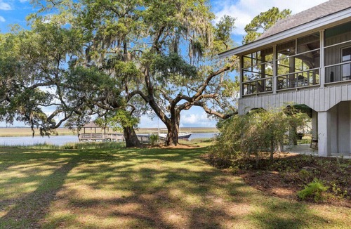 Rockville House | Adams Creek Home, Deep Water on River and Wetlands with Floating Dock
