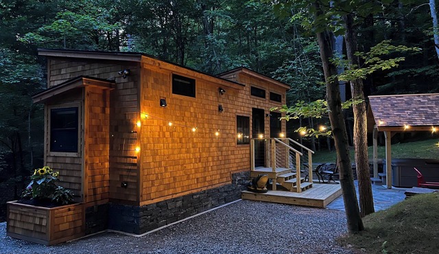 Escape to this private and peaceful tiny home with hot tub in Sharon, VT!
