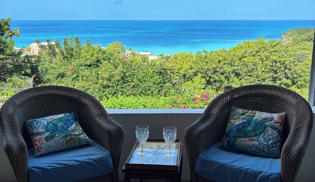 Sapphire Shores -Serene Ocean-View 1 BDR Retreat walkable to Dickenson Bay in Dickenson Bay Beach