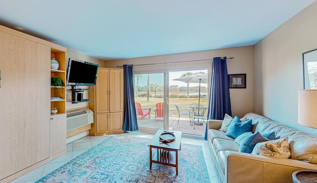 Charming Ground Floor studio condo near beach with tennis, pickleball, & water views